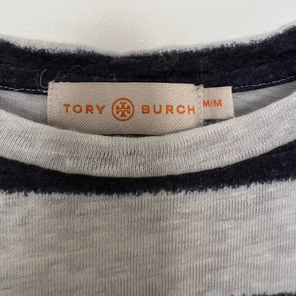 Tory Burch Navy/White Striped Sequin Bottom Cotton/Linen Tank